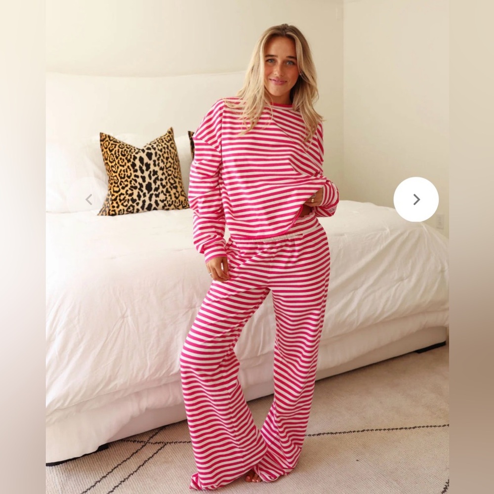 Wide Leg Stripe Lounge Pants - Pink & White